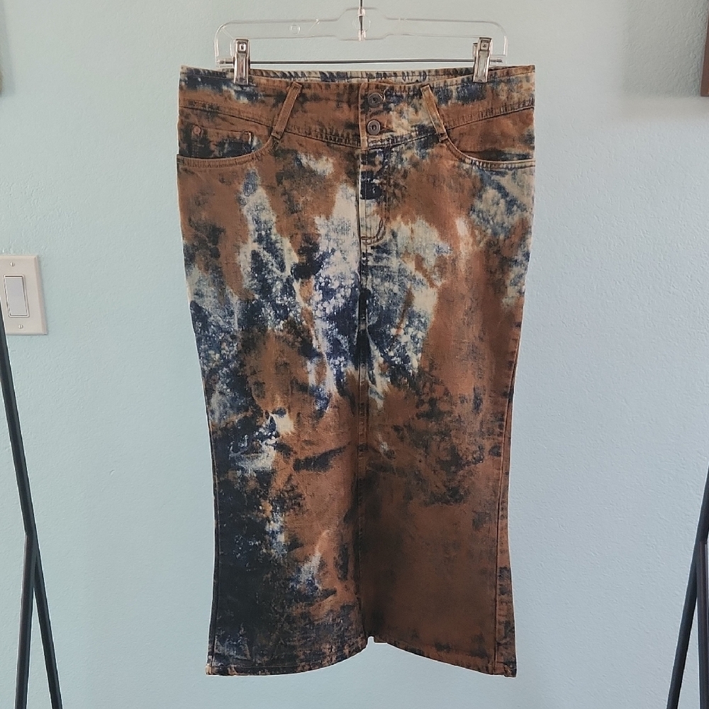 Vintage Y2k G Brand Distressed Midi Denim Skirt